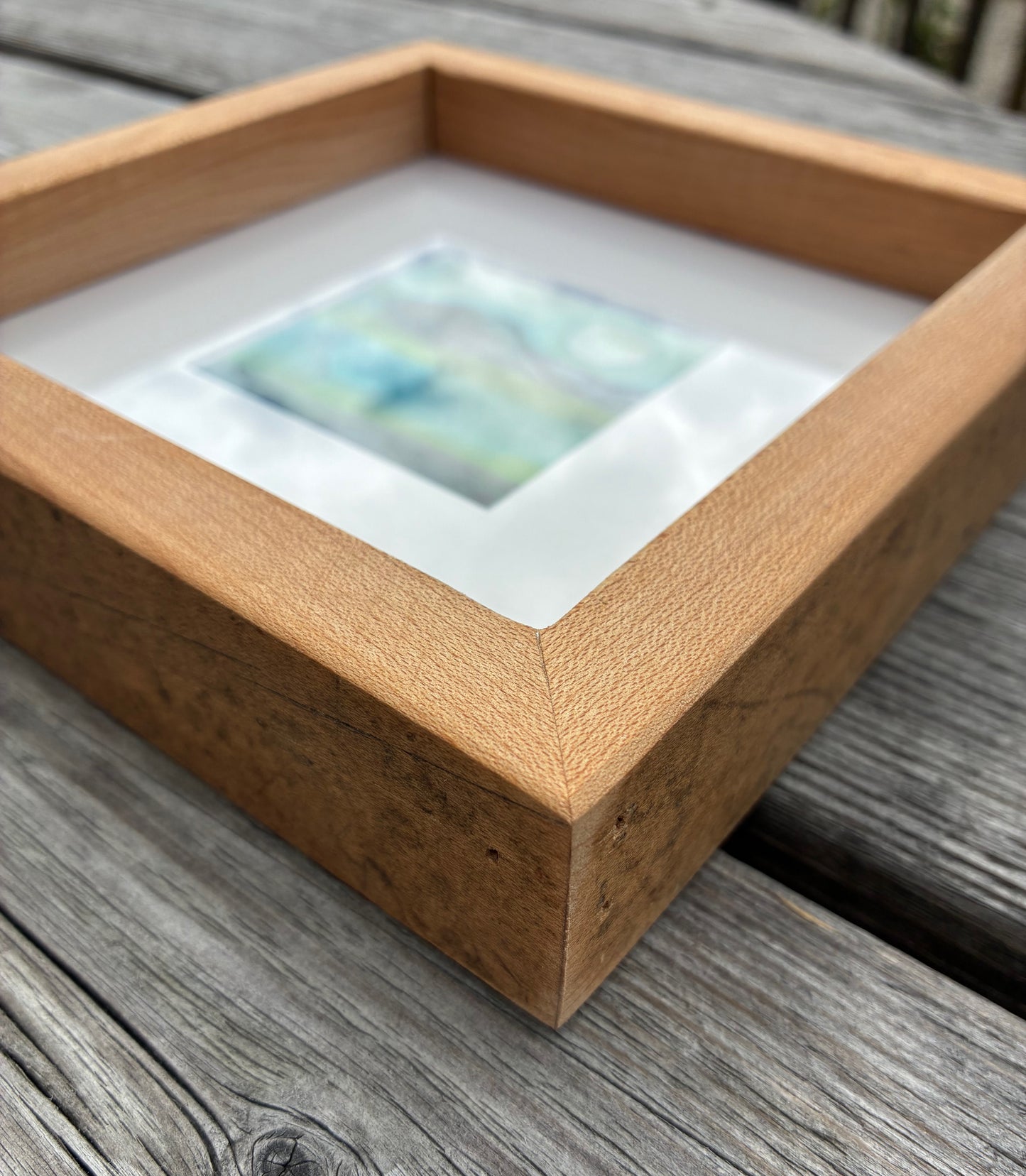 Batik in a, reclaimed maple wood, frame.