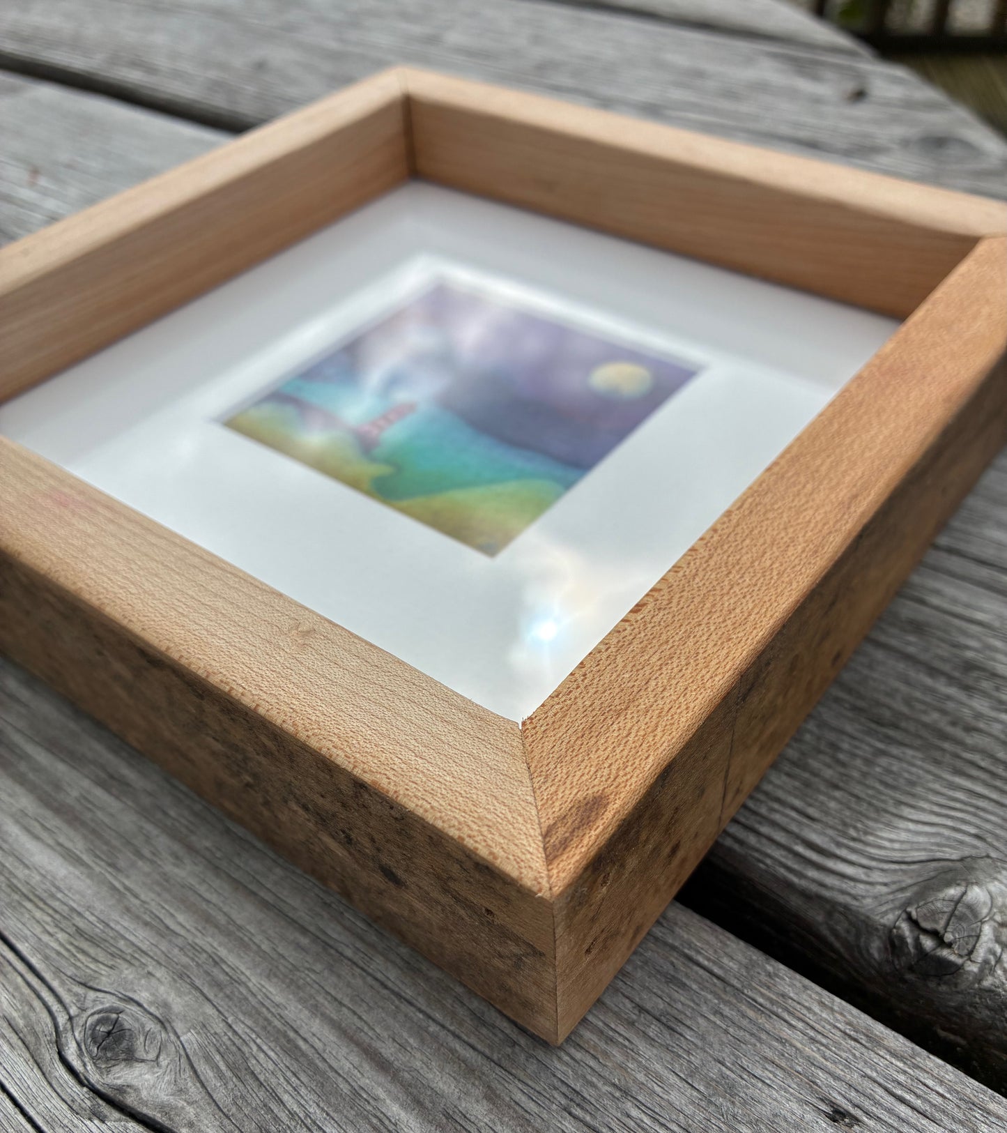Batik in a, reclaimed maple wood, frame.