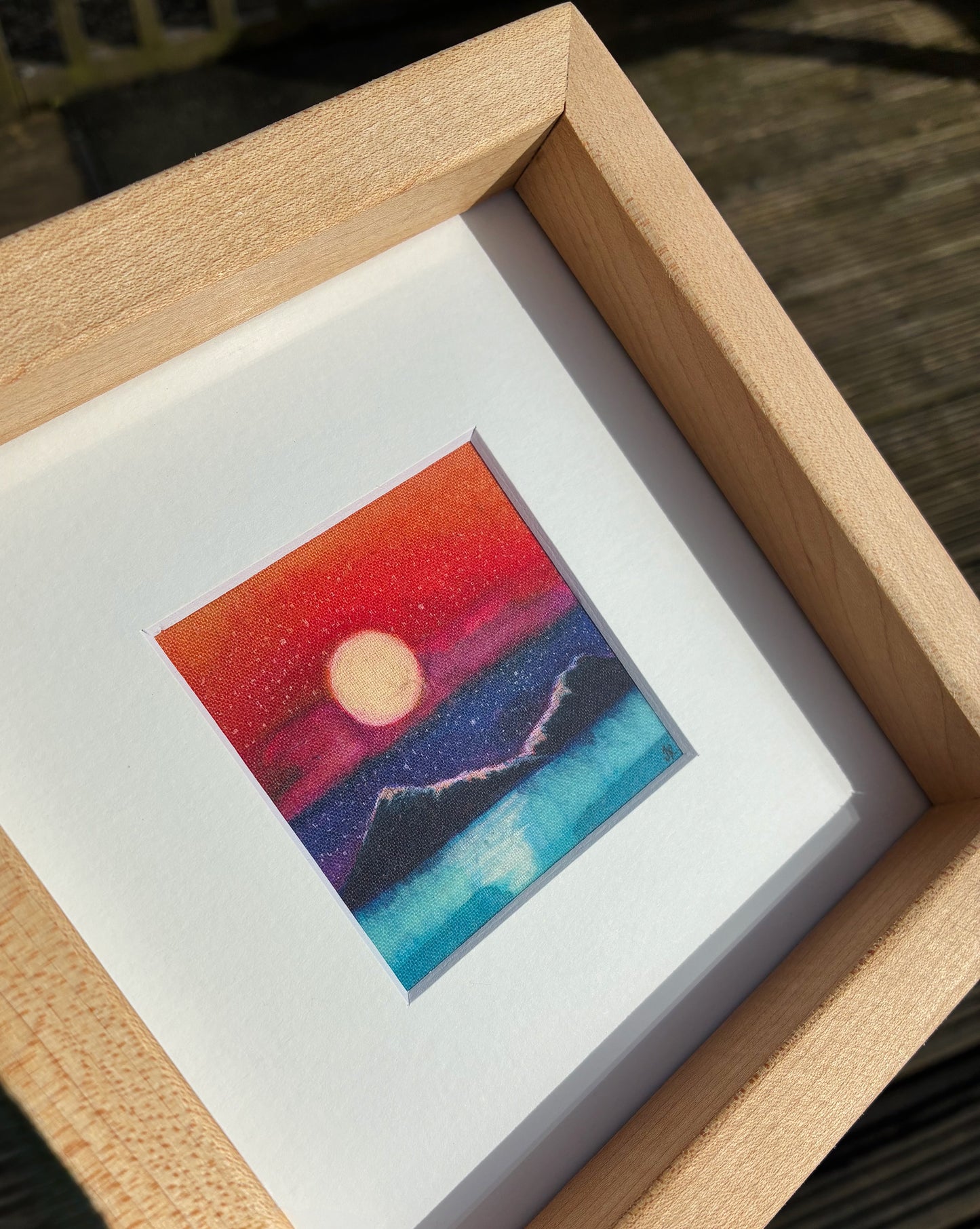 Batik in a, reclaimed maple wood, frame.