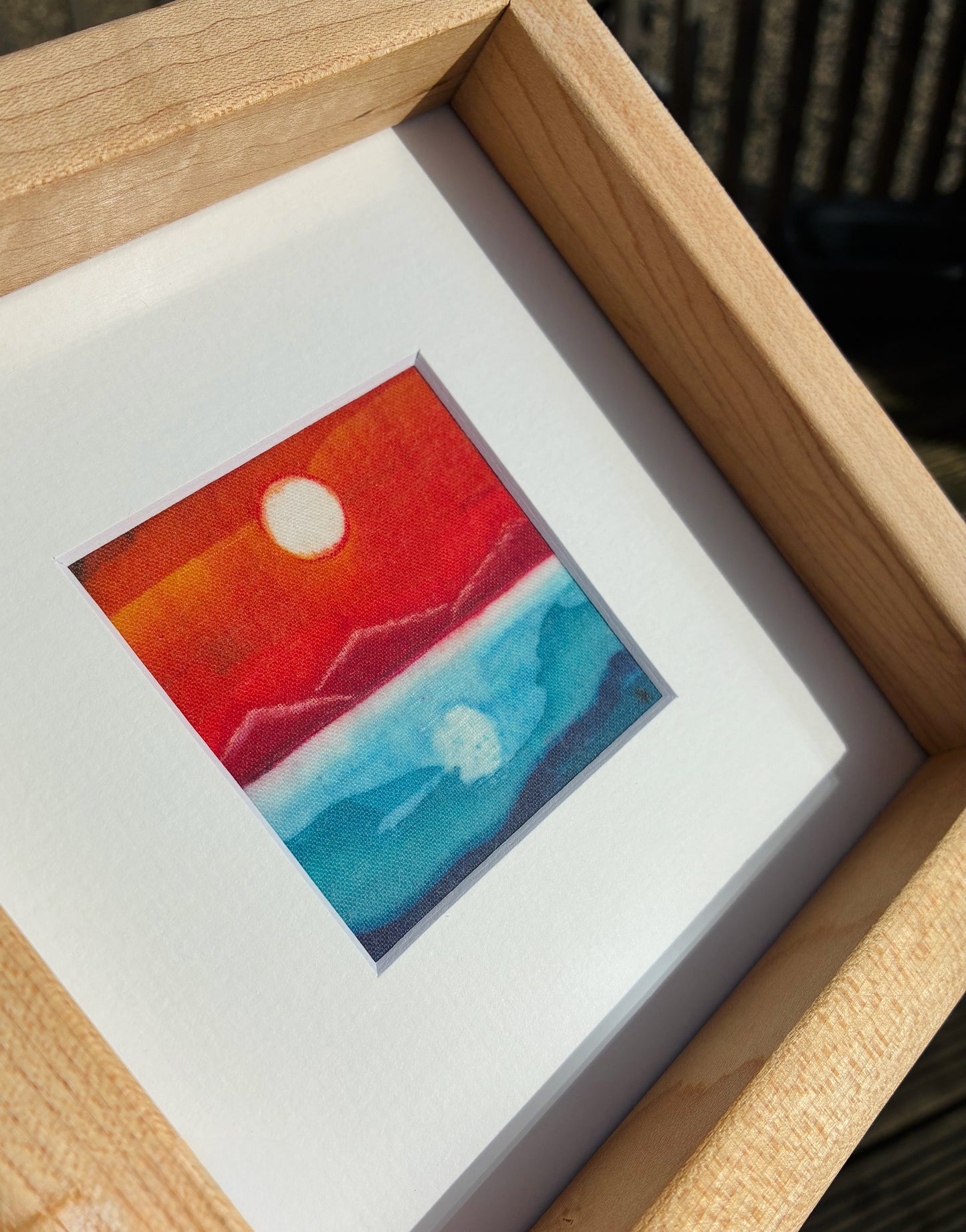 Batik in a, reclaimed maple wood, frame.