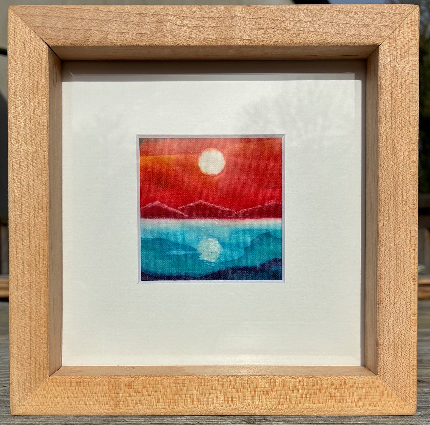 Batik in a, reclaimed maple wood, frame.