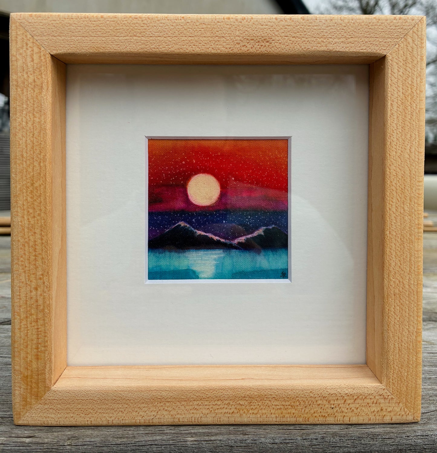 Batik in a, reclaimed maple wood, frame.